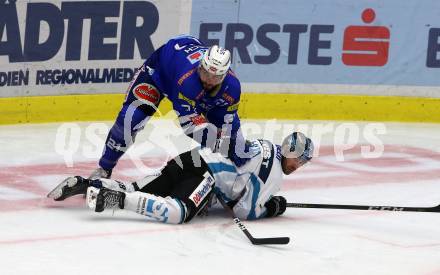 EBEL. Eishockey Bundesliga. EC VSV gegen EHC Liwest Black Wings Linz.   Matthew Pelech,  (VSV), Dan Dasilva (Linz). Villach, am 14.2.2019.
Foto: Kuess 


---
pressefotos, pressefotografie, kuess, qs, qspictures, sport, bild, bilder, bilddatenbank
