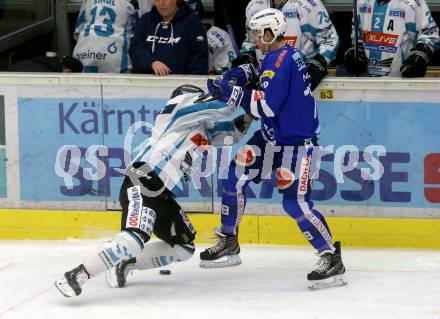EBEL. Eishockey Bundesliga. EC VSV gegen EHC Liwest Black Wings Linz.   Felix Maxa,  (VSV), Kevin Kapstad (Linz). Villach, am 14.2.2019.
Foto: Kuess 


---
pressefotos, pressefotografie, kuess, qs, qspictures, sport, bild, bilder, bilddatenbank