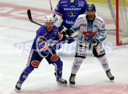 EBEL. Eishockey Bundesliga. EC VSV gegen EHC Liwest Black Wings Linz.   Nico Brunner,  (VSV), Dan Dasilva (Linz). Villach, am 14.2.2019.
Foto: Kuess 


---
pressefotos, pressefotografie, kuess, qs, qspictures, sport, bild, bilder, bilddatenbank