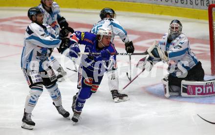 EBEL. Eishockey Bundesliga. EC VSV gegen EHC Liwest Black Wings Linz.   Christof Kromp,  (VSV), Rick Schofield, Michael Ouzas (Linz). Villach, am 14.2.2019.
Foto: Kuess 


---
pressefotos, pressefotografie, kuess, qs, qspictures, sport, bild, bilder, bilddatenbank