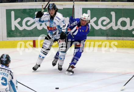 EBEL. Eishockey Bundesliga. EC VSV gegen EHC Liwest Black Wings Linz.   Christof Kromp, (VSV), Adrian Rosenberger  (Linz). Villach, am 14.2.2019.
Foto: Kuess 


---
pressefotos, pressefotografie, kuess, qs, qspictures, sport, bild, bilder, bilddatenbank