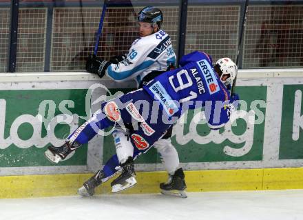 EBEL. Eishockey Bundesliga. EC VSV gegen EHC Liwest Black Wings Linz.   Adia Alagic,  (VSV), Mathieu Carle (Linz). Villach, am 14.2.2019.
Foto: Kuess 


---
pressefotos, pressefotografie, kuess, qs, qspictures, sport, bild, bilder, bilddatenbank