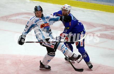 EBEL. Eishockey Bundesliga. EC VSV gegen EHC Liwest Black Wings Linz.   Blaine Down, (VSV), Corey Locke  (Linz). Villach, am 14.2.2019.
Foto: Kuess 


---
pressefotos, pressefotografie, kuess, qs, qspictures, sport, bild, bilder, bilddatenbank