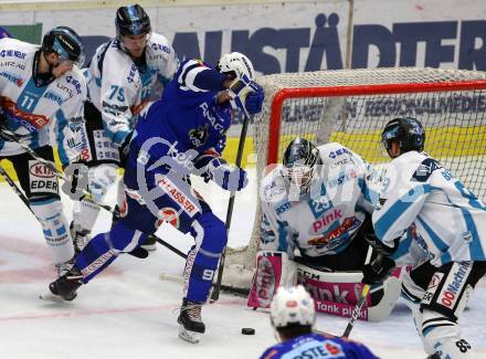 EBEL. Eishockey Bundesliga. EC VSV gegen EHC Liwest Black Wings Linz.   Adis Alagic,  (VSV), Valentin Leiler, Mathieu Carle, Michael Ouzas,  (Linz). Villach, am 14.2.2019.
Foto: Kuess 


---
pressefotos, pressefotografie, kuess, qs, qspictures, sport, bild, bilder, bilddatenbank