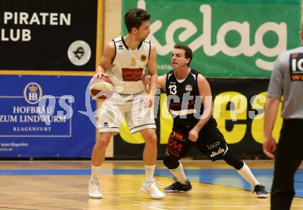 Basketball 2. Bundesliga. Grunddurchgang 19. Runde. Woerthersee Piraten gegen BK Mattersburg Rocks.  Sebastian Schaal, (Woerthersee Piraten),  Joey Vickery (Mattersburg). Klagenfurt, am 16.2.2019.
Foto: Kuess
---
pressefotos, pressefotografie, kuess, qs, qspictures, sport, bild, bilder, bilddatenbank
