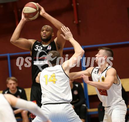 Basketball 2. Bundesliga. Grunddurchgang 19. Runde. Woerthersee Piraten gegen BK Mattersburg Rocks.  Maximilian Kunovjanek, Elvis Keric, (Woerthersee Piraten), Gary Ware (Mattersburg). Klagenfurt, am 16.2.2019.
Foto: Kuess
---
pressefotos, pressefotografie, kuess, qs, qspictures, sport, bild, bilder, bilddatenbank