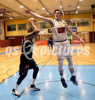 Basketball 2. Bundesliga. Grunddurchgang 19. Runde. Woerthersee Piraten gegen BK Mattersburg Rocks. Christof Gspandl  (Woerthersee Piraten),  Gary Ware (Mattersburg). Klagenfurt, am 16.2.2019.
Foto: Kuess
---
pressefotos, pressefotografie, kuess, qs, qspictures, sport, bild, bilder, bilddatenbank