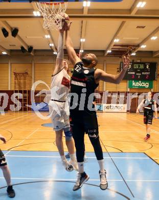 Basketball 2. Bundesliga. Grunddurchgang 19. Runde. Woerthersee Piraten gegen BK Mattersburg Rocks.  Lukas Simoner, (Woerthersee Piraten),  Gary Ware (Mattersburg). Klagenfurt, am 16.2.2019.
Foto: Kuess
---
pressefotos, pressefotografie, kuess, qs, qspictures, sport, bild, bilder, bilddatenbank