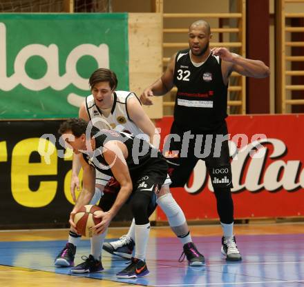 Basketball 2. Bundesliga. Grunddurchgang 19. Runde. Woerthersee Piraten gegen BK Mattersburg Rocks. Christof Gspandl,  (Woerthersee Piraten),  Joey Vickery, Gary Ware (Mattersburg). Klagenfurt, am 16.2.2019.
Foto: Kuess
---
pressefotos, pressefotografie, kuess, qs, qspictures, sport, bild, bilder, bilddatenbank