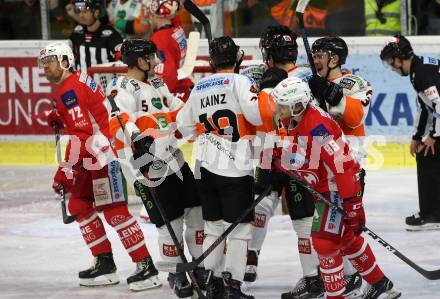 EBEL. Eishockey Bundesliga. KAC gegen	Moser Medical Graz99ers.  Torjubel Robin Jakobsson, Lukas Kainz, Zintis Nauris Zusevics  (Graz). Klagenfurt, am 22.2.2019.
Foto: Kuess

---
pressefotos, pressefotografie, kuess, qs, qspictures, sport, bild, bilder, bilddatenbank