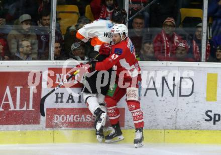 EBEL. Eishockey Bundesliga. KAC gegen	Moser Medical Graz99ers. Marcel Witting,  (KAC), Peter Robin Weihager (Graz). Klagenfurt, am 22.2.2019.
Foto: Kuess

---
pressefotos, pressefotografie, kuess, qs, qspictures, sport, bild, bilder, bilddatenbank