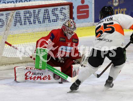 EBEL. Eishockey Bundesliga. KAC gegen	Moser Medical Graz99ers. Lars Haugen,  (KAC), Curtis Hamilton (Graz). Klagenfurt, am 22.2.2019.
Foto: Kuess

---
pressefotos, pressefotografie, kuess, qs, qspictures, sport, bild, bilder, bilddatenbank