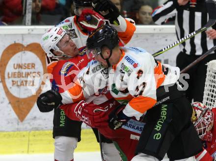 EBEL. Eishockey Bundesliga. KAC gegen	Moser Medical Graz99ers. Nicholas Eric Petersen,  (KAC), Ty Loney (Graz). Klagenfurt, am 22.2.2019.
Foto: Kuess

---
pressefotos, pressefotografie, kuess, qs, qspictures, sport, bild, bilder, bilddatenbank