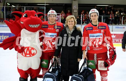 EBEL. Eishockey Bundesliga. KAC gegen	Moser Medical Graz99ers. Clemens Unterweger, Spieler des Abends Marco Richter (KAC). Klagenfurt, am 22.2.2019.
Foto: Kuess

---
pressefotos, pressefotografie, kuess, qs, qspictures, sport, bild, bilder, bilddatenbank