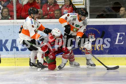 EBEL. Eishockey Bundesliga. KAC gegen	Moser Medical Graz99ers. Thomas Koch,  (KAC), Matthew Caito, Matt Garbowski (Graz). Klagenfurt, am 22.2.2019.
Foto: Kuess

---
pressefotos, pressefotografie, kuess, qs, qspictures, sport, bild, bilder, bilddatenbank