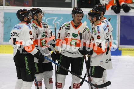 EBEL. Eishockey Bundesliga. KAC gegen	Moser Medical Graz99ers.  Torjubel Travis Oleksuk, Oliver Setzinger, Daniel Oberkofler  (Graz). Klagenfurt, am 22.2.2019.
Foto: Kuess

---
pressefotos, pressefotografie, kuess, qs, qspictures, sport, bild, bilder, bilddatenbank
