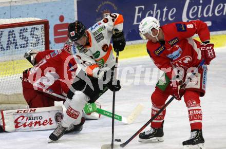 EBEL. Eishockey Bundesliga. KAC gegen	Moser Medical Graz99ers. Nicholas Eric Petersen,  (KAC), Zintis Nauris Zusevics (Graz). Klagenfurt, am 22.2.2019.
Foto: Kuess

---
pressefotos, pressefotografie, kuess, qs, qspictures, sport, bild, bilder, bilddatenbank