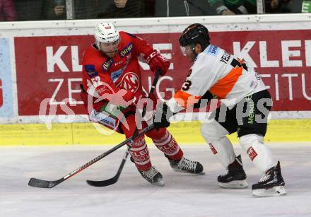 EBEL. Eishockey Bundesliga. KAC gegen	Moser Medical Graz99ers. Christoph Duller,  (KAC), Colton Jaret Yellow Horn (Graz). Klagenfurt, am 22.2.2019.
Foto: Kuess

---
pressefotos, pressefotografie, kuess, qs, qspictures, sport, bild, bilder, bilddatenbank
