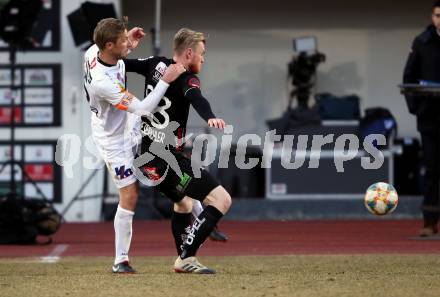 Fussball tipico Bundesliga. RZ Pellets WAC gegen CASHPOINT SCR Altach.  Kevin Friesenbichler,  (WAC), Philipp Netzer (Altach). Wolfsberg, am 23.2.2019.
Foto: Kuess

---
pressefotos, pressefotografie, kuess, qs, qspictures, sport, bild, bilder, bilddatenbank