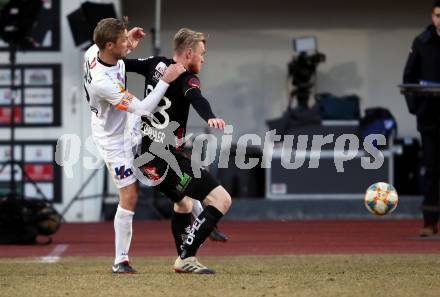 Fussball tipico Bundesliga. RZ Pellets WAC gegen CASHPOINT SCR Altach.  Kevin Friesenbichler,  (WAC), Philipp Netzer (Altach). Wolfsberg, am 23.2.2019.
Foto: Kuess

---
pressefotos, pressefotografie, kuess, qs, qspictures, sport, bild, bilder, bilddatenbank