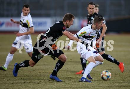 Fussball tipico Bundesliga. RZ Pellets WAC gegen CASHPOINT SCR Altach.  Mario Leitgeb,  (WAC),  Stefan Nutz (Altach). Wolfsberg, am 23.2.2019.
Foto: Kuess

---
pressefotos, pressefotografie, kuess, qs, qspictures, sport, bild, bilder, bilddatenbank