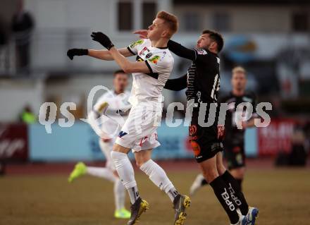 Fussball tipico Bundesliga. RZ Pellets WAC gegen CASHPOINT SCR Altach.  Nemanja Rnic,  (WAC), Christian Gebauer (Altach). Wolfsberg, am 23.2.2019.
Foto: Kuess

---
pressefotos, pressefotografie, kuess, qs, qspictures, sport, bild, bilder, bilddatenbank