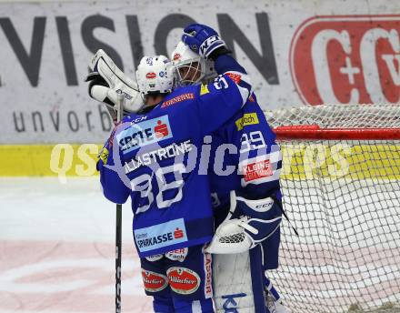 EBEL. Eishockey Bundesliga. EC VSV gegen DEC Dornbirn Bulldogs. Jubel Jerry Pollastrone, Dan Bakala  (VSV). Villach, am 24.2.2019.
Foto: Kuess 


---
pressefotos, pressefotografie, kuess, qs, qspictures, sport, bild, bilder, bilddatenbank