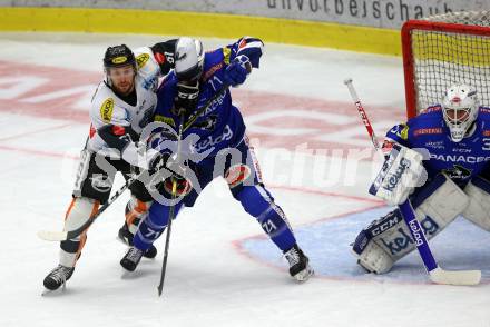 EBEL. Eishockey Bundesliga. EC VSV gegen DEC Dornbirn Bulldogs. Jason Desantis, Dan Bakala,  (VSV), Michael Parks  (Dornbirn). Villach, am 24.2.2019.
Foto: Kuess 


---
pressefotos, pressefotografie, kuess, qs, qspictures, sport, bild, bilder, bilddatenbank