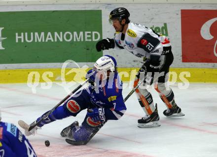 EBEL. Eishockey Bundesliga. EC VSV gegen DEC Dornbirn Bulldogs. Christof Kromp,  (VSV), Brodie Reid  (Dornbirn). Villach, am 24.2.2019.
Foto: Kuess 


---
pressefotos, pressefotografie, kuess, qs, qspictures, sport, bild, bilder, bilddatenbank