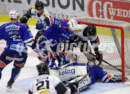 EBEL. Eishockey Bundesliga. EC VSV gegen DEC Dornbirn Bulldogs.  MacGregor Sharp, Dan Bakala,  (VSV), Scott Timmins (Dornbirn). Villach, am 24.2.2019.
Foto: Kuess 


---
pressefotos, pressefotografie, kuess, qs, qspictures, sport, bild, bilder, bilddatenbank