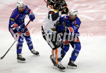 EBEL. Eishockey Bundesliga. EC VSV gegen DEC Dornbirn Bulldogs.  Johann Lars Olof Eriksson, Stefan Bacher,  (VSV), Alexandre Picard (Dornbirn). Villach, am 24.2.2019.
Foto: Kuess 


---
pressefotos, pressefotografie, kuess, qs, qspictures, sport, bild, bilder, bilddatenbank
