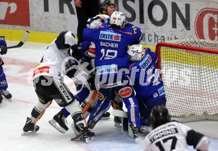 EBEL. Eishockey Bundesliga. EC VSV gegen DEC Dornbirn Bulldogs. Stefan Bacher, Dan Bakala,   (VSV), Brodie Dupont (Dornbirn). Villach, am 24.2.2019.
Foto: Kuess 


---
pressefotos, pressefotografie, kuess, qs, qspictures, sport, bild, bilder, bilddatenbank