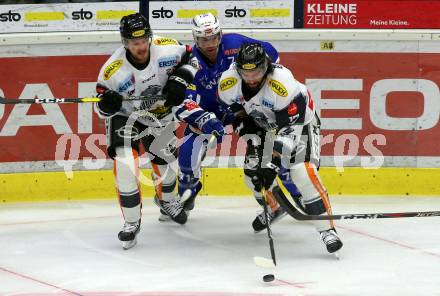 EBEL. Eishockey Bundesliga. EC VSV gegen DEC Dornbirn Bulldogs.  Jason Desantis, (VSV),  Brodie Reid, Scott Timmins (Dornbirn). Villach, am 24.2.2019.
Foto: Kuess 


---
pressefotos, pressefotografie, kuess, qs, qspictures, sport, bild, bilder, bilddatenbank