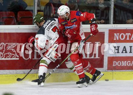 EBEL. Eishockey Bundesliga. KAC gegen	HCB Suedtirol Alperia. David Joseph Fischer,  (KAC), Daniel Catenacci (Bozen). Klagenfurt, am 1.3.2019.
Foto: Kuess

---
pressefotos, pressefotografie, kuess, qs, qspictures, sport, bild, bilder, bilddatenbank