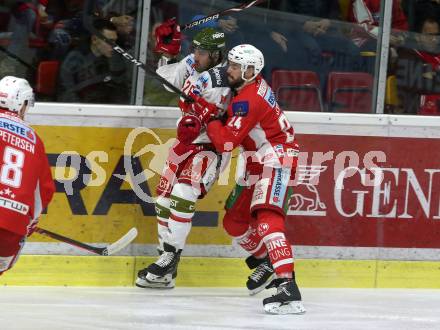 EBEL. Eishockey Bundesliga. KAC gegen	HCB Suedtirol Alperia.  Steven Strong, (KAC), Angelo Miceli  (Bozen). Klagenfurt, am 1.3.2019.
Foto: Kuess

---
pressefotos, pressefotografie, kuess, qs, qspictures, sport, bild, bilder, bilddatenbank
