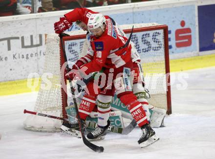 EBEL. Eishockey Bundesliga. KAC gegen	HCB Suedtirol Alperia.  Andrew Jacob Kozek,  (KAC),  Paul Geiger (Bozen). Klagenfurt, am 1.3.2019.
Foto: Kuess

---
pressefotos, pressefotografie, kuess, qs, qspictures, sport, bild, bilder, bilddatenbank