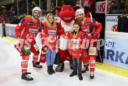 EBEL. Eishockey Bundesliga. KAC gegen	HCB Suedtirol Alperia.  Antenne Fan Bank. Steven Strong, Charles Robin Gartner (KAC). Klagenfurt, am 1.3.2019.
Foto: Kuess

---
pressefotos, pressefotografie, kuess, qs, qspictures, sport, bild, bilder, bilddatenbank