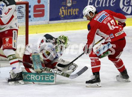 EBEL. Eishockey Bundesliga. KAC gegen	HCB Suedtirol Alperia. Marcel Witting,  (KAC), Jacob Wesley Smith (Bozen). Klagenfurt, am 1.3.2019.
Foto: Kuess

---
pressefotos, pressefotografie, kuess, qs, qspictures, sport, bild, bilder, bilddatenbank