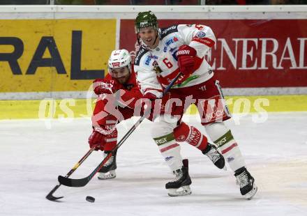 EBEL. Eishockey Bundesliga. KAC gegen	HCB Suedtirol Alperia. Marcel Witting,  (KAC), Michael Blunden (Bozen). Klagenfurt, am 1.3.2019.
Foto: Kuess

---
pressefotos, pressefotografie, kuess, qs, qspictures, sport, bild, bilder, bilddatenbank