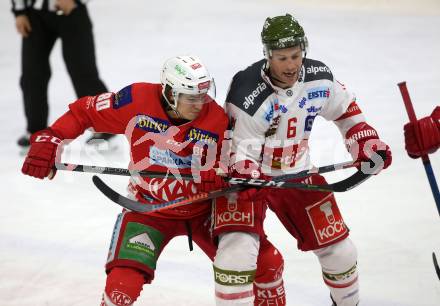 EBEL. Eishockey Bundesliga. KAC gegen	HCB Suedtirol Alperia. Nikolaus Kraus,  (KAC), Michael Blunden (Bozen). Klagenfurt, am 1.3.2019.
Foto: Kuess

---
pressefotos, pressefotografie, kuess, qs, qspictures, sport, bild, bilder, bilddatenbank