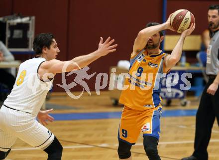 Basketball 2. Bundesliga. Grunddurchgang 21. Runde. Woerthersee Piraten gegen BBU Salzburg.  Andreas Kuttnig (Woerthersee Piraten), Dimitris Mouratoglou (Salzburg). Klagenfurt, am 2.3.2019.
Foto: Kuess
---
pressefotos, pressefotografie, kuess, qs, qspictures, sport, bild, bilder, bilddatenbank