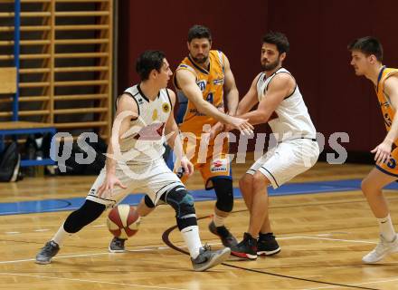 Basketball 2. Bundesliga. Grunddurchgang 21. Runde. Woerthersee Piraten gegen BBU Salzburg.  Andreas Kuttnig, Daniel Gspandl (Woerthersee Piraten), Dimitris Mouratoglou (Salzburg). Klagenfurt, am 2.3.2019.
Foto: Kuess
---
pressefotos, pressefotografie, kuess, qs, qspictures, sport, bild, bilder, bilddatenbank