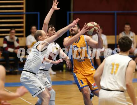 Basketball 2. Bundesliga. Grunddurchgang 21. Runde. Woerthersee Piraten gegen BBU Salzburg. Sead Mulalic,  Christof Gspandl (Woerthersee Piraten),  Goran Ostojic (Salzburg). Klagenfurt, am 2.3.2019.
Foto: Kuess
---
pressefotos, pressefotografie, kuess, qs, qspictures, sport, bild, bilder, bilddatenbank