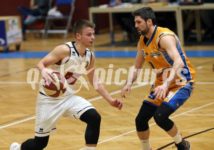 Basketball 2. Bundesliga. Grunddurchgang 21. Runde. Woerthersee Piraten gegen BBU Salzburg.  Elvis Keric (Woerthersee Piraten), Dimitris Mouratoglou (Salzburg). Klagenfurt, am 2.3.2019.
Foto: Kuess
---
pressefotos, pressefotografie, kuess, qs, qspictures, sport, bild, bilder, bilddatenbank