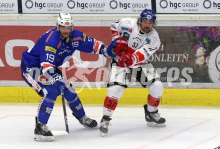 EBEL. Eishockey Bundesliga. EC VSV gegen HC TWK Innsbruck.  Stefan Bacher,  (VSV), Andrew Clark (Innsbruck). Villach, am 3.3.2019.
Foto: Kuess 


---
pressefotos, pressefotografie, kuess, qs, qspictures, sport, bild, bilder, bilddatenbank