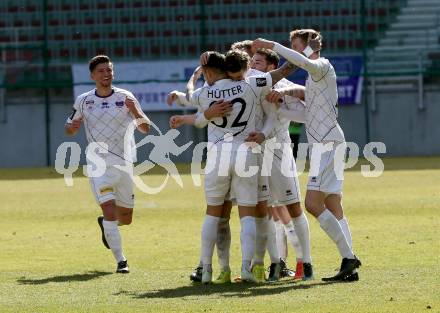 Fussball. 2. Liga. âSK Austria Klagenfurt gegen FC Blau Weiss Linz.  Torjubel Philipp Huetter (Klagenfurt). Klagenfurt, 3.3.2019.
Foto: Kuess
---
pressefotos, pressefotografie, kuess, qs, qspictures, sport, bild, bilder, bilddatenbank