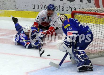 EBEL. Eishockey Bundesliga. EC VSV gegen HC TWK Innsbruck.  Matthew Pelech, Dan Bakala,  (VSV), John Lammers (Innsbruck). Villach, am 3.3.2019.
Foto: Kuess 


---
pressefotos, pressefotografie, kuess, qs, qspictures, sport, bild, bilder, bilddatenbank