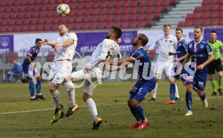 Fussball. 2. Liga. âSK Austria Klagenfurt gegen FC Blau Weiss Linz.  Markus Rusek, Kosmas Gkezos,  (Klagenfurt), Martin Grasegger (Linz). Klagenfurt, 3.3.2019.
Foto: Kuess
---
pressefotos, pressefotografie, kuess, qs, qspictures, sport, bild, bilder, bilddatenbank