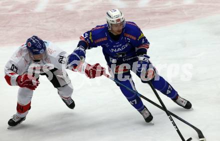 EBEL. Eishockey Bundesliga. EC VSV gegen HC TWK Innsbruck.  Justin Maylan,  (VSV), Ondrej Sedivy (Innsbruck). Villach, am 3.3.2019.
Foto: Kuess 


---
pressefotos, pressefotografie, kuess, qs, qspictures, sport, bild, bilder, bilddatenbank