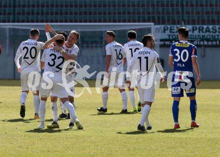 Fussball. 2. Liga. âSK Austria Klagenfurt gegen FC Blau Weiss Linz.  Torjubel Philipp Huetter (Klagenfurt). Klagenfurt, 3.3.2019.
Foto: Kuess
---
pressefotos, pressefotografie, kuess, qs, qspictures, sport, bild, bilder, bilddatenbank